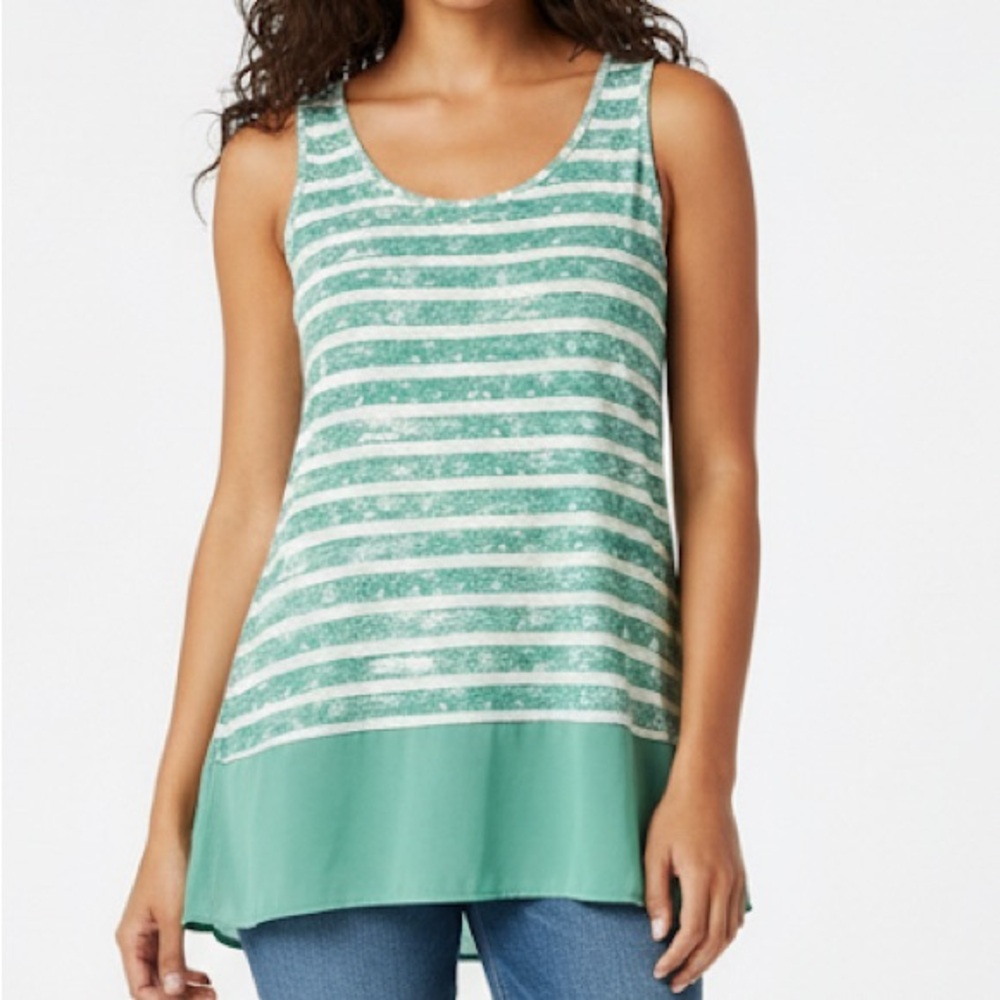Cute mint Green‎ and White striped sleeveless tank top by u-knit size Large